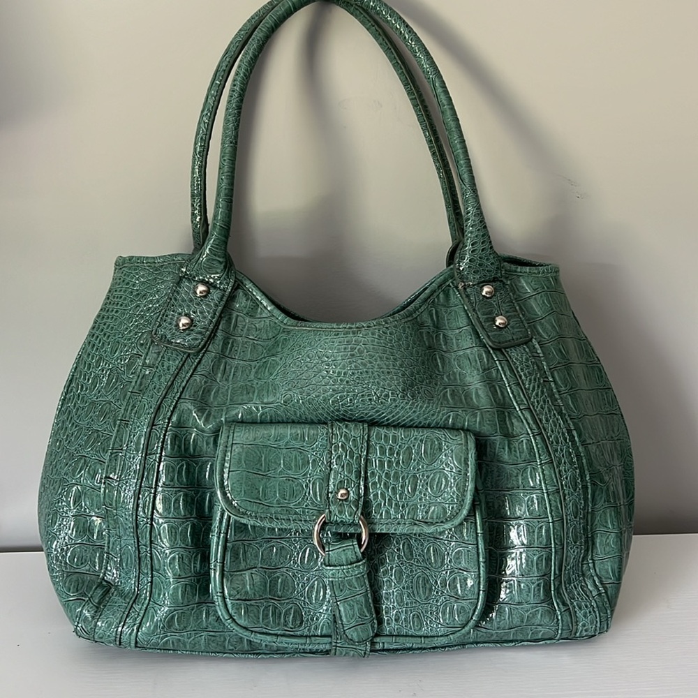 Beautiful Light Teal Sagharbor Foe Crocodile Skin Purse